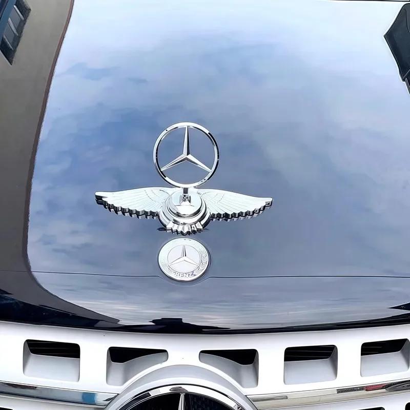 AABGV1 Emblem Badge for Car Hood Front Chrome Logo Luxurious Plated for Mercedes Benz Hood with Wing for C200 R300 E260 S450 S350