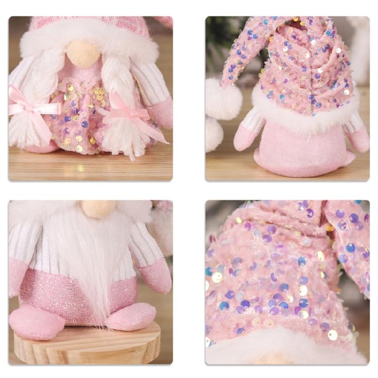 Pink Dwarfs Christmas Decorationtoy With Sequined Hat/Dress,Embroidered Detail, Plushie Feel Mini Plushie Toy