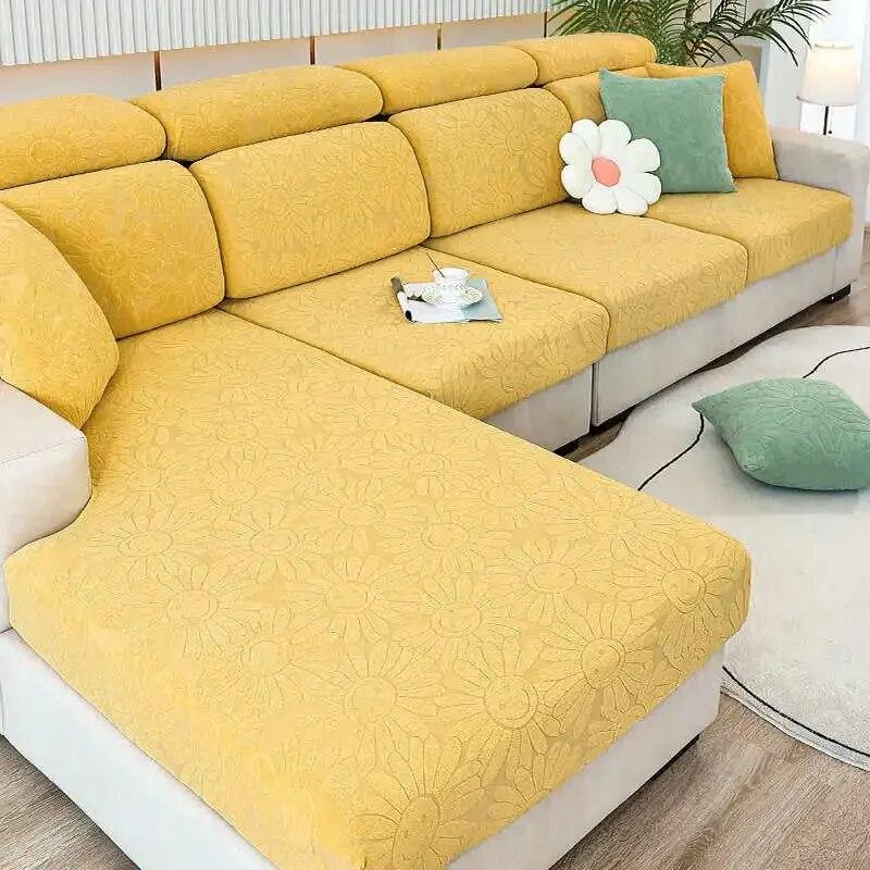 Blumen-Jacquard-Chenille-Sofa-Matratze, elastisch, rutschfest, Couch-Kissen, Schonbezüge, L-förmiger Sofa-Schutz