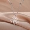 Teamer Lotusblume Anhänger Halskette Edelstahl Yoga Buddhismus Amulett Schmuck für Frauen Doppellagige Perlenkette Geschenk