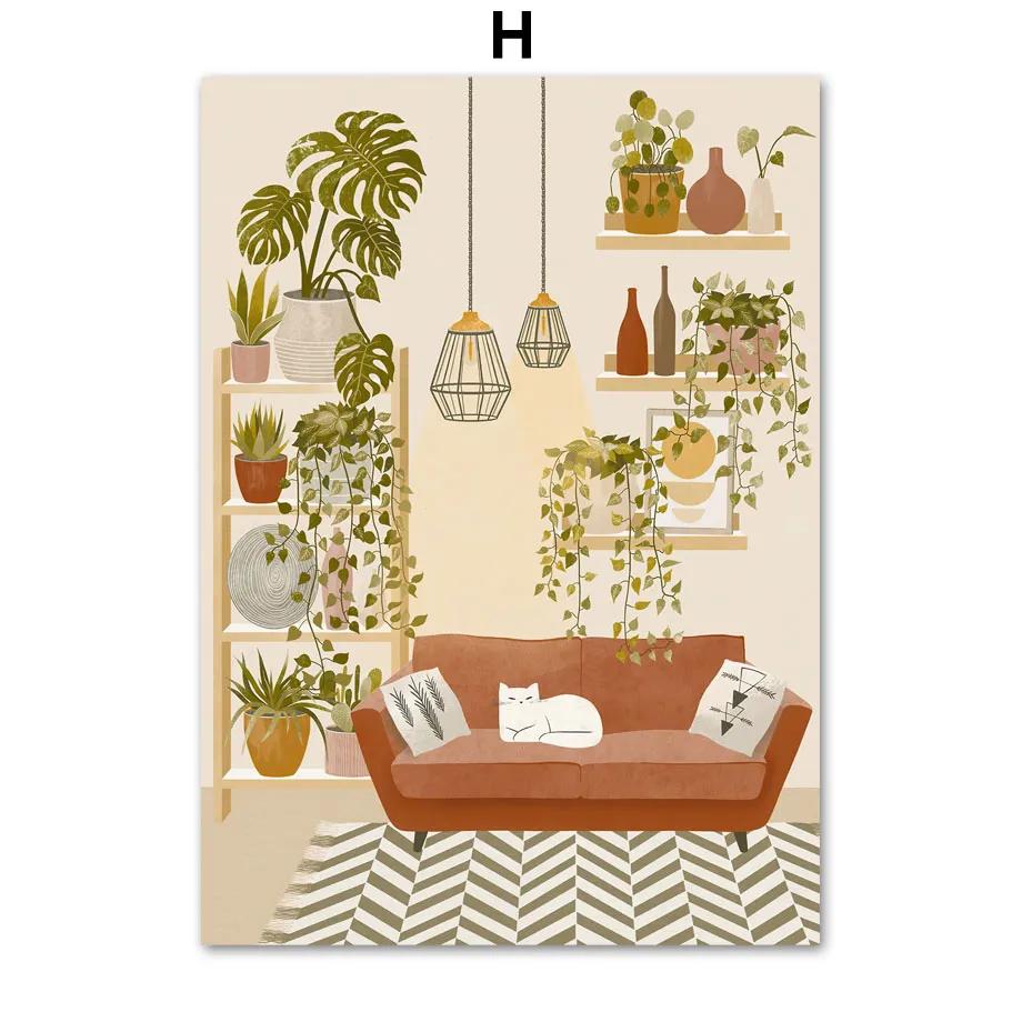 

Бохо Рослини Сад Кактус Місяць Пральня Кішка Настінне Мистецтво Полотно Картина Скандинавський Постер та Принти Настінні Картинки для Декору Вітальні 30x40cm No Framed