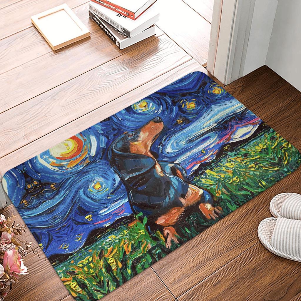 Retro Starry Night German Shorthair Pointer Doormat Anti-Slip Kitchen Bathroom Mat Garden Garage Door Floor Entrance Carpet Rug