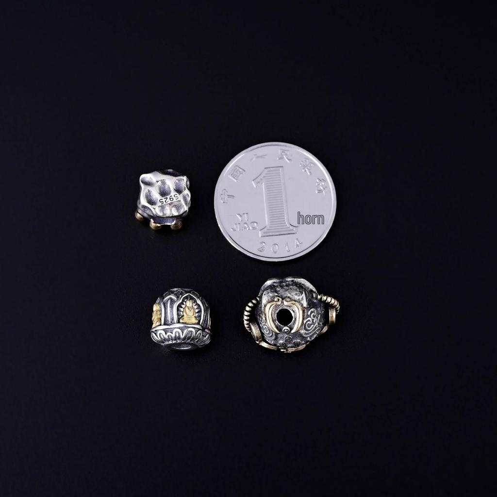 S925 Sterling Silver Copper Coin Toad No-Face Buddha Spacer Beads for DIY Prayer Beads and Accessories