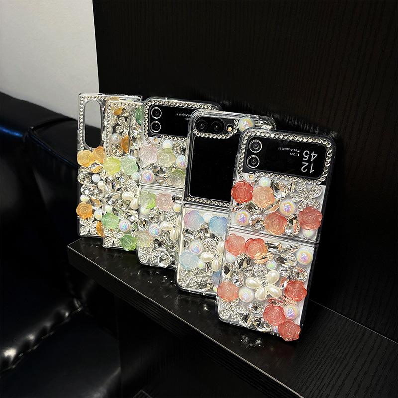 Luxury Rhinestone Pearl Flower Phone Case for Samsung Z Flip 8/7/6 Fold