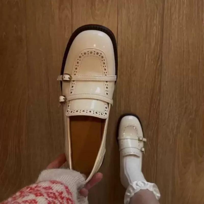 

Sheepskin~ Genuine leather thick-soled small leather shoes, women s one-pedal round head with skirt single shoes 40