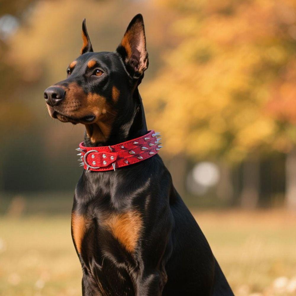 Widen PU Leather Pet Necklace Adjustable Rivets Pet Collar Spiked Dog Collars  Pet Supplies