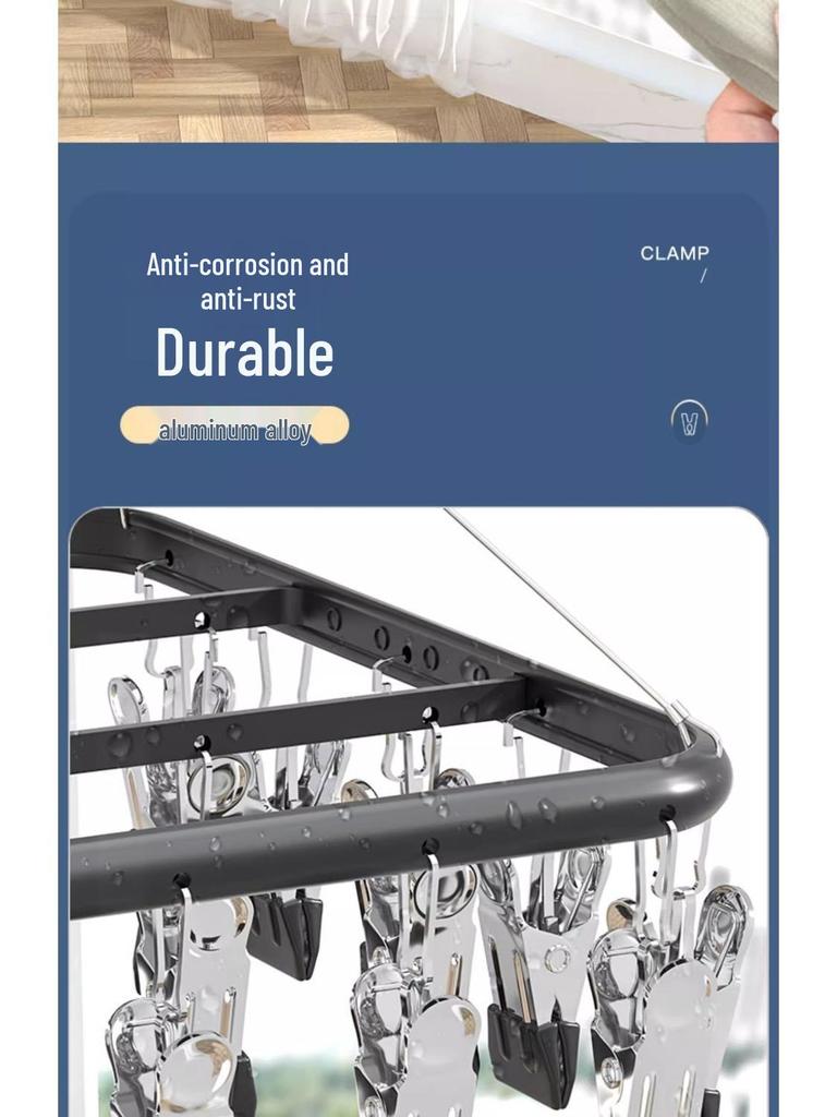 Winddichter Mehrfachclip-Kleiderbügel aus Edelstahl für Socken, Unterwäsche und Hosen