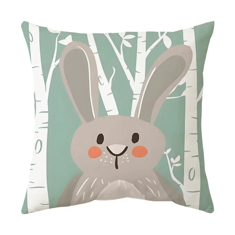 Forest Animals Sofa Cushion Cover Cute Cartoon Fox Rabbit Decorative Cushion Cover Raccoon Natural Design Pillow Case