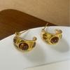 French Maillard Tiger Eye C-Shaped Retro Stud Earrings for Women: Elegant, Luxurious, and Exquisite