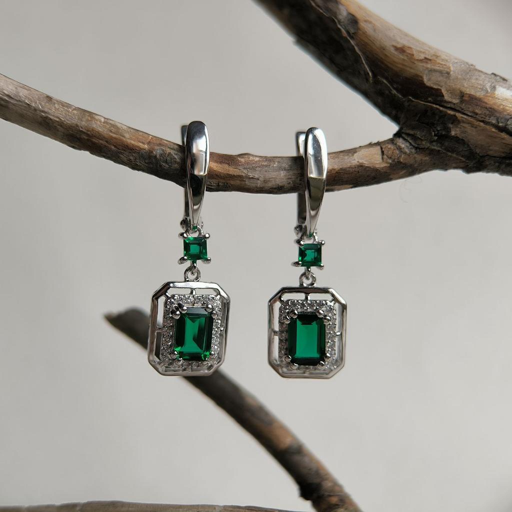 Silver Earrings with Nano Emerald 2.367ct (2197423)