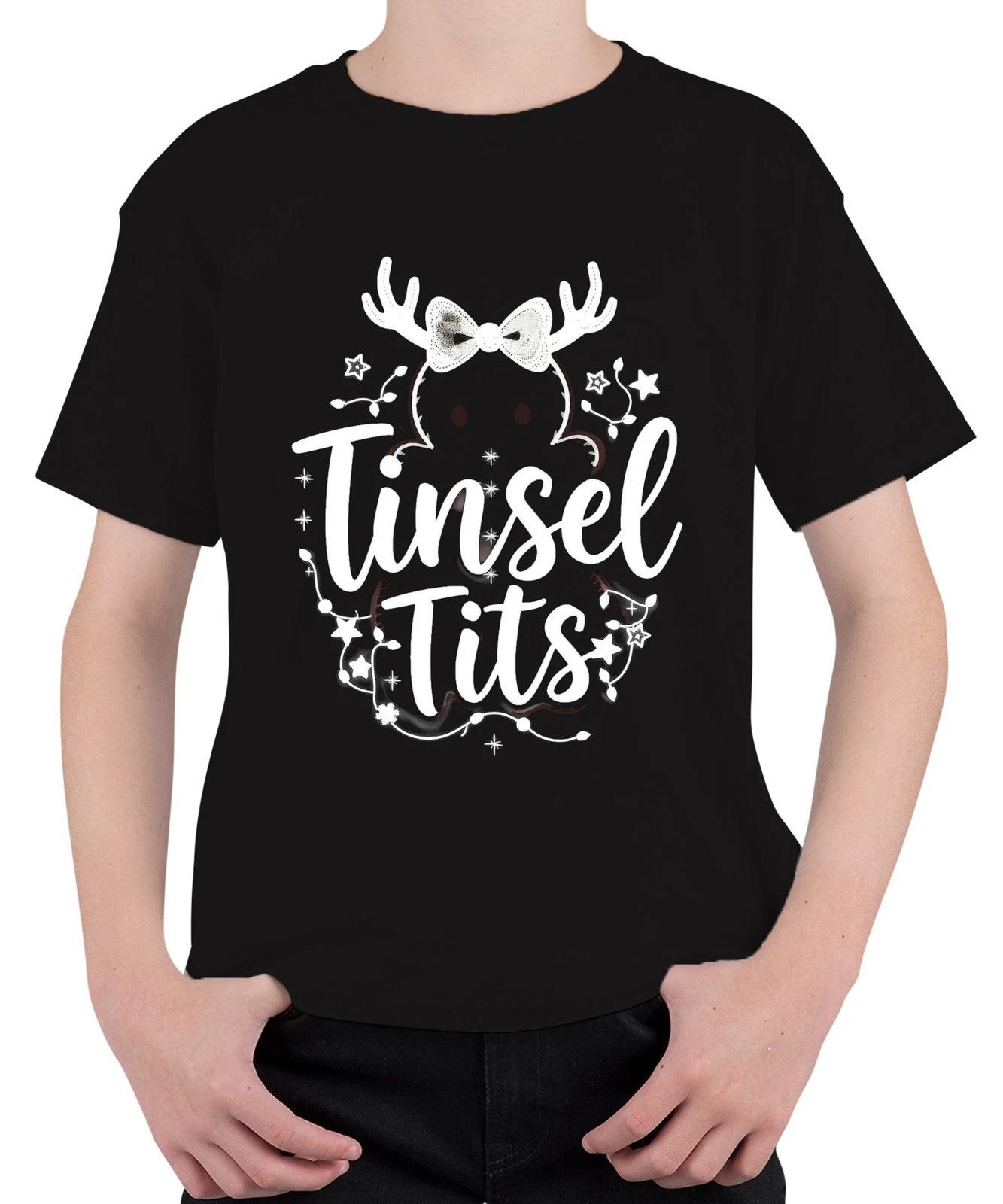 Tinsel Tits lustig Weihnachten Geschenk Rentier Geweih Glitzer Unisex Kinder T-S L