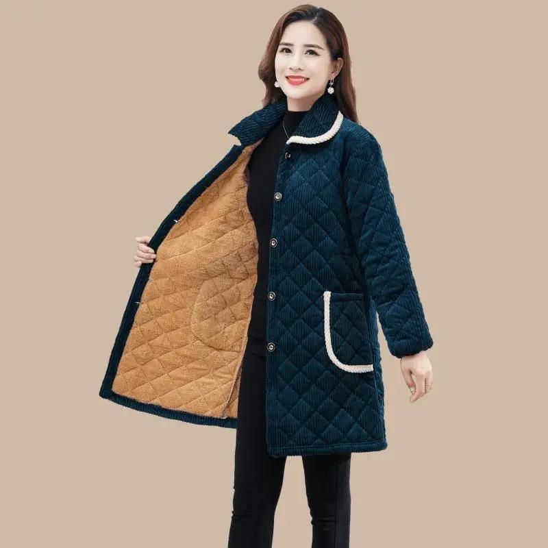 

Куртка с толстой подкладкой из плюшевого бархата, Комбинезон средней длины, Женская верхняя одежда, Теплая куртка с подкладкой большого размера, Женская куртка с подкладкой XXXXL синий