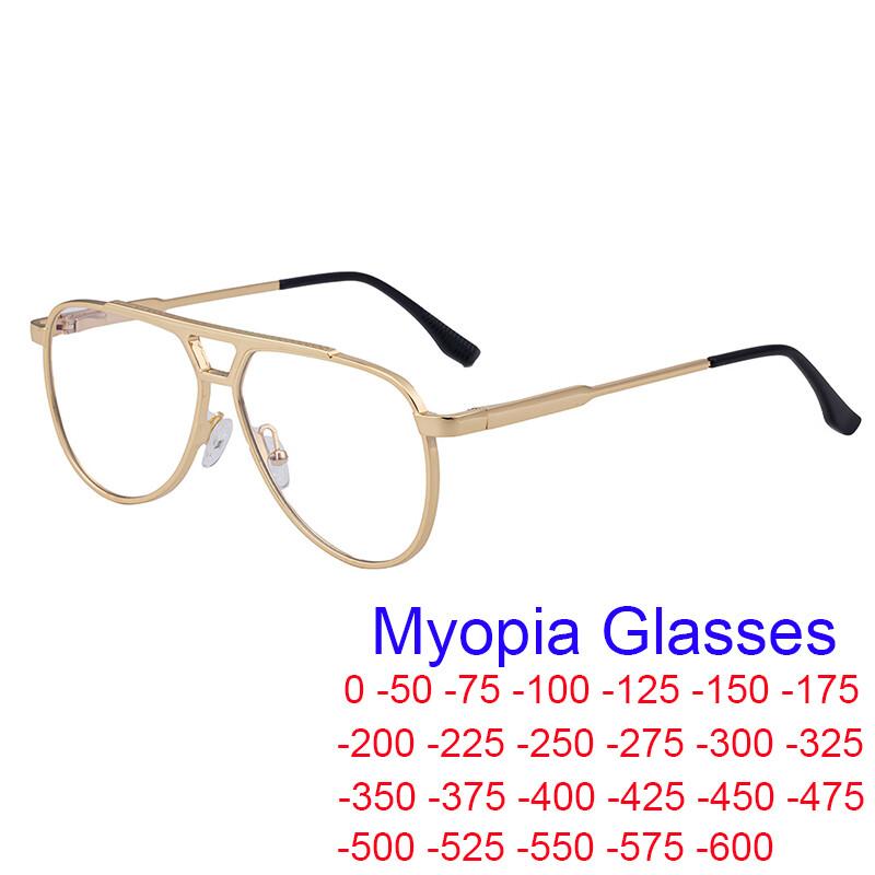 Classic Pilot Myopia Glasses Men Luxury Metal Frame Clear Blue Light Blocking Eyewears High-definition OfficeComputerGoggleUV400