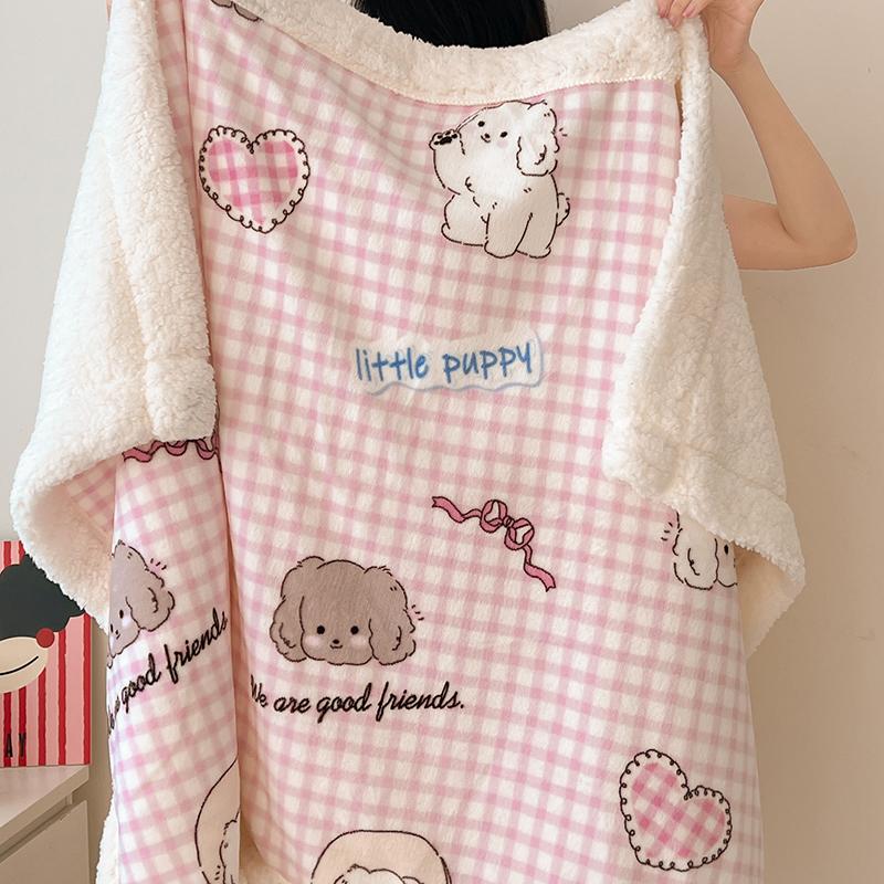 Pink Plaid Thick Blanket Girls Childrens Room Cute Cartoon Animal Bed Blanket Adults Home Travel Autumn and Winter Warm Blankets