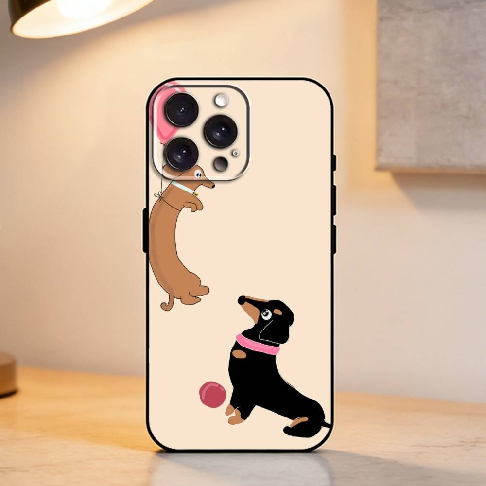 C-Cute Dachshund Phone Case For iPhone 17,16,15,14,13,12,11 Plus,Pro Max,XS,Soft Silicone Black Cover