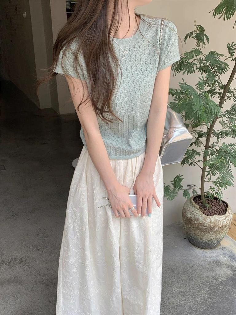 Korean Style Twist Hollow Knitted Short Sleeve Women's Spring/Summer 2025 Top