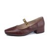 Grape mother French retro single shoes women's outer wear one word with small gold coins thick heels high heels soft soles not tired feet women's shoe