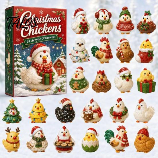 Holiday Gift for Boys Girls 24 Days Chicken Figures Advent Calendar, Farm Animals Countdown Cute Surprise Animal Collectibles Boxes with Hen