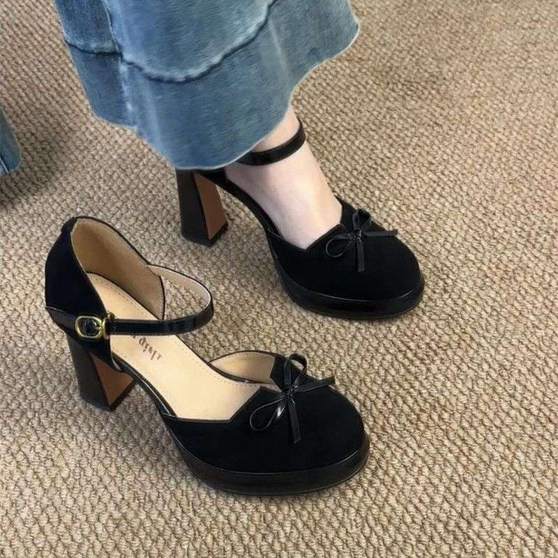 Francuskie delikatne wróżkowe wszechstronne buty na pojedynczym obcasie podwyższającym wzrost 2025 letni powiew wieczorny kokarda nowy zagraniczny styl wszechstronne wysokie obcasy