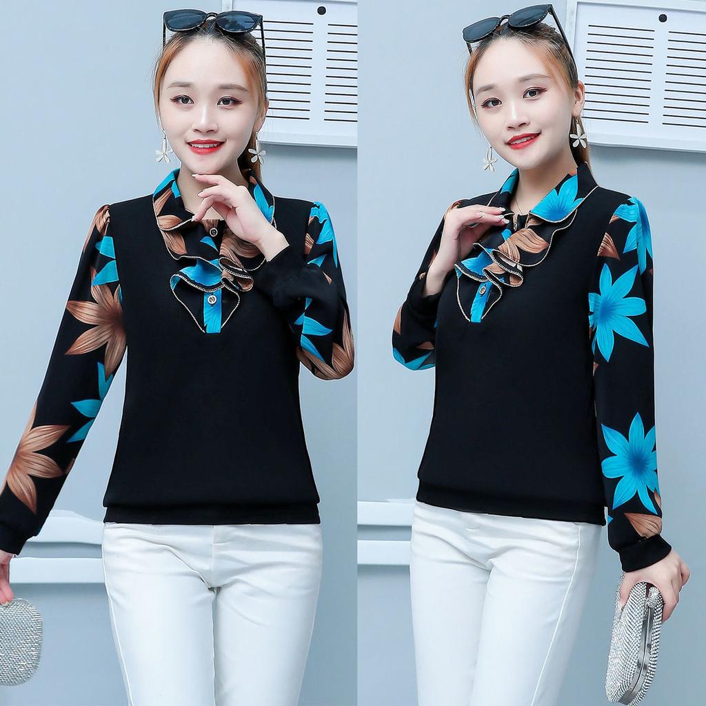 M-5XL primavera otoño nueva camisa con cuello tipo Polo para mujer moda mamá blusa de manga larga Camiseta holgada con estampado