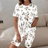 Women Plus Size Round Neck Short Sleeve Floral Printed White Longline Top And Fitted Shorts Set
