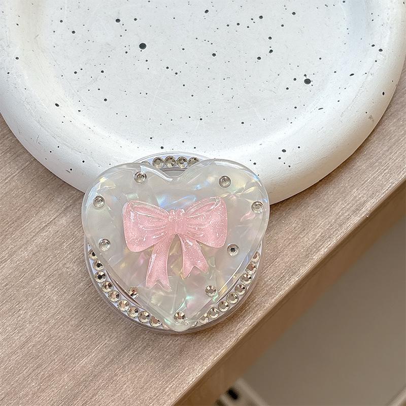 Colorful Heart Rhinestone Bow Phone Holder - Foldable Magnetic Airbag Stand