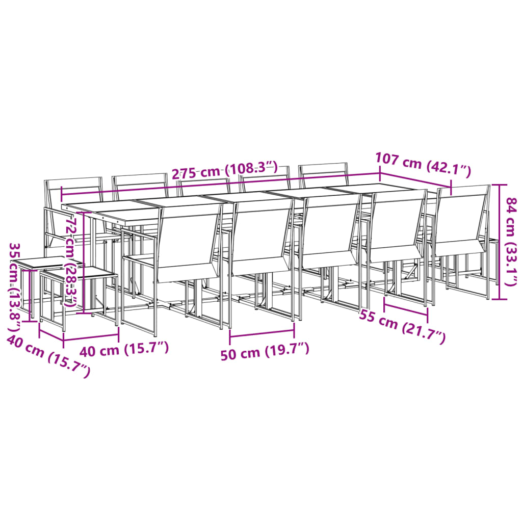15 Piece Outdoor Dining Set Black Textilene