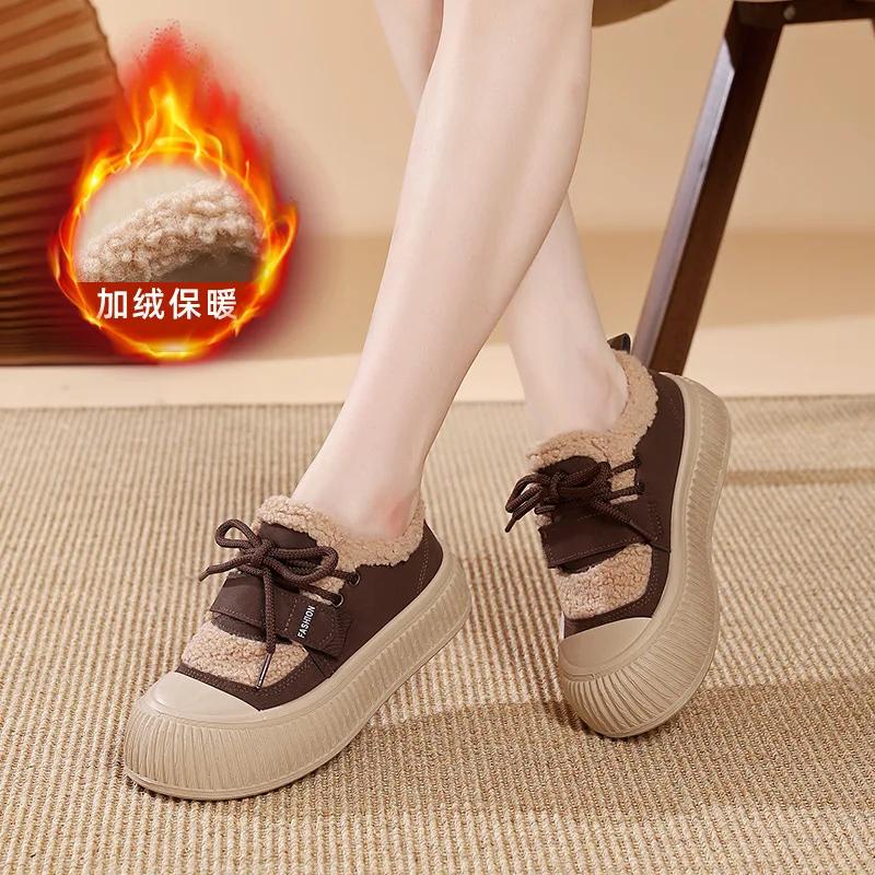 Fashion Women Winter Boots Keep Warm Platform Cotton Shoes Lace-up Casual Outdoor Snow Boots Plush Non Slip Fashion Sports Shoes