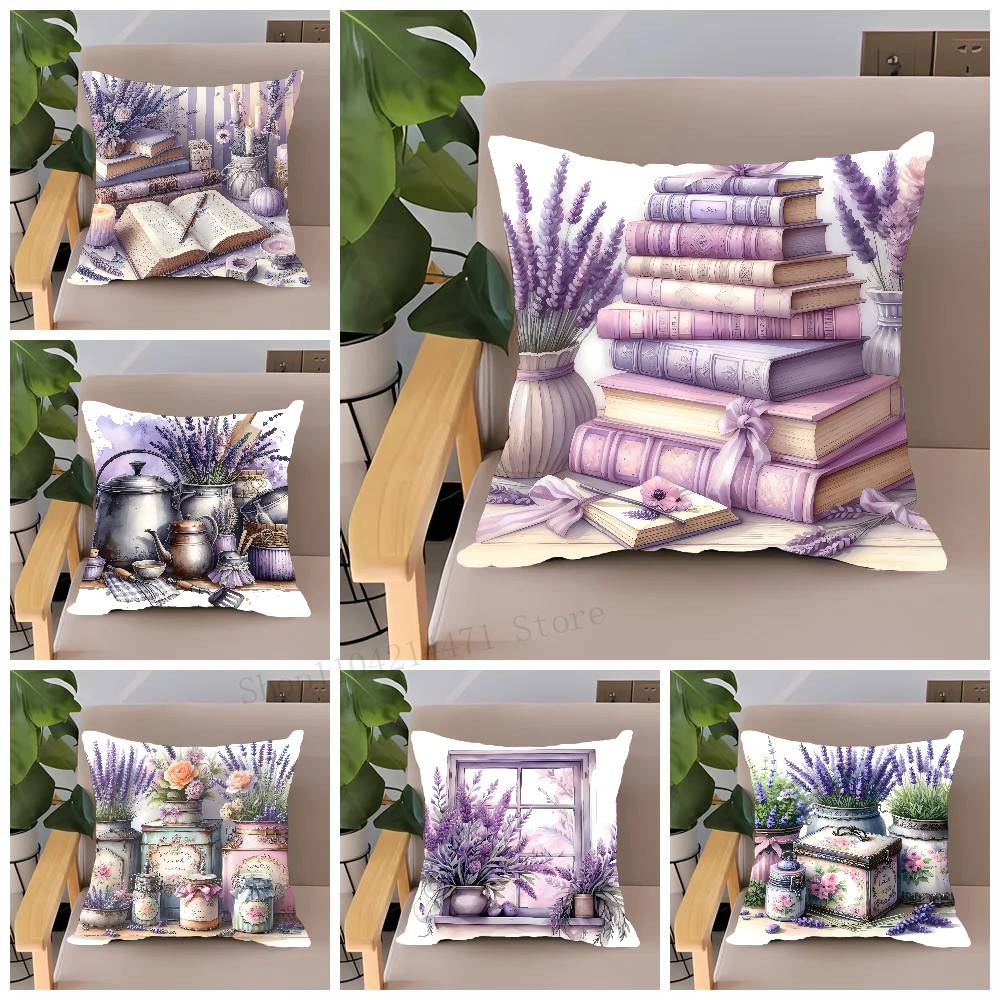 Kissenbezug mit Lavendel-Thema Heimdeko Überwurf für Sofa Bett Auto Raumdeko Geschenkidee