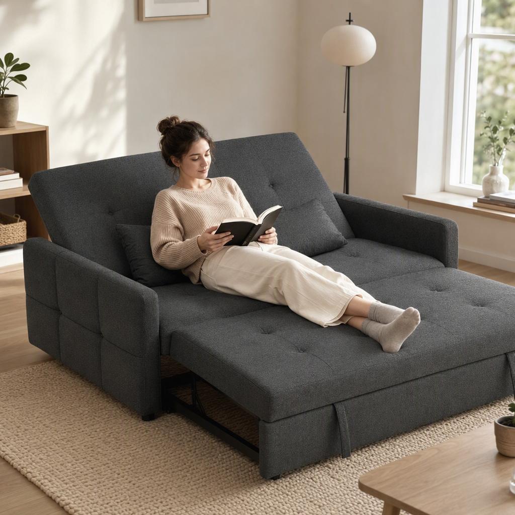 Convertible Sofa, 2-Seater, 3-in-1 Click-Clack Bed, 160 cm, 2 Pillows, Dark Grey