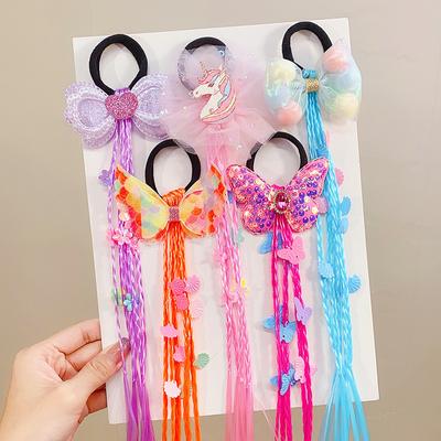 1 Peça Perucas Coloridas com Laço para Meninas Rabo de Cavalo Faixas de Cabelo Fofas Elásticos Beleza Faixas de Cabelo Acessórios de Cabelo para Crianças Ornamento de Cabelo