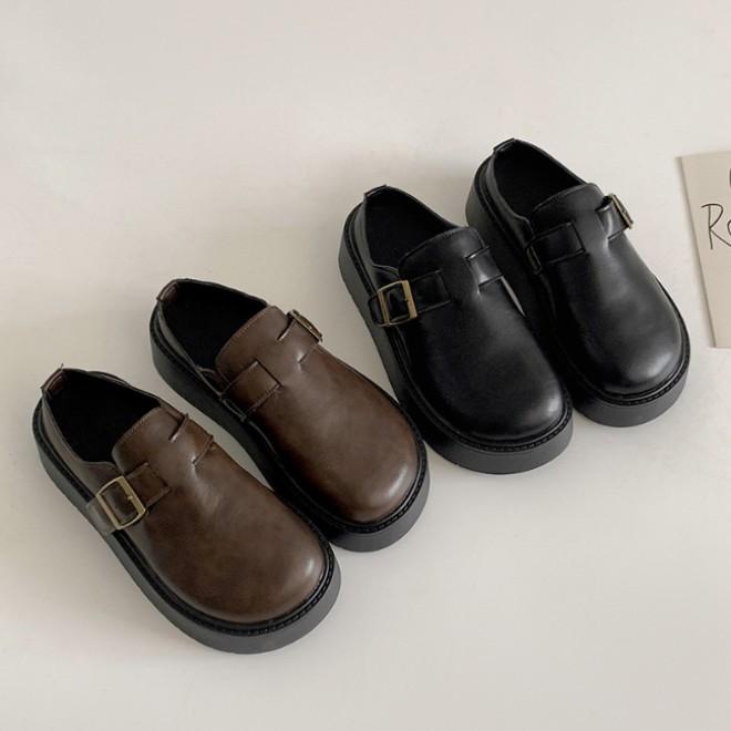 Fashion and lightweight British style heightened platform Birkenstocks women's 2025 new autumn and winter versatile one-pedal small leather shoes