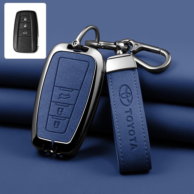 Leather Car Smart Remote Key Case Cover Shell for Toyota Avalon Camry RAV4 Prius CHR C-HR Corolla Land Cruiser Prado Keychain Ca