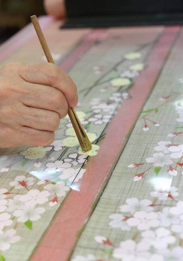 Narrow Tapestry Weeping Cherry Linen Interior Tapestry Wall Hanging Spring "Red Blossoms" 100% Hand-dyed