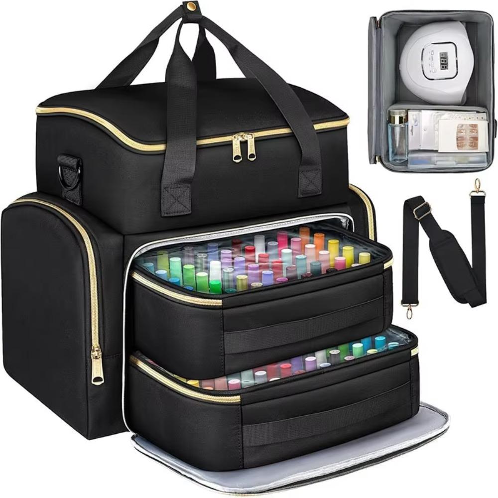 Large Capacity Nail Polish Organizer Bag with Shoulder Strap 96 Compartment Nail Care Kit Bag Handheld Essential Oil Storage Bag
