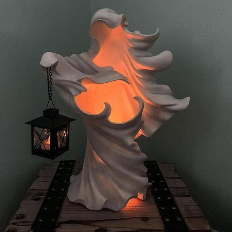 Halloween Witch With Lantern Realistic Resin Ghost Sculpture Ghost Looking For Light Scary Hell Messenger For Home Party Decor