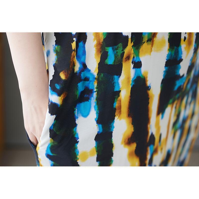 DIMANAF Plus Size New 2025 Women Summer Printing Dress Basic V-Neck Beach Casual Long Fashion Loose Dress