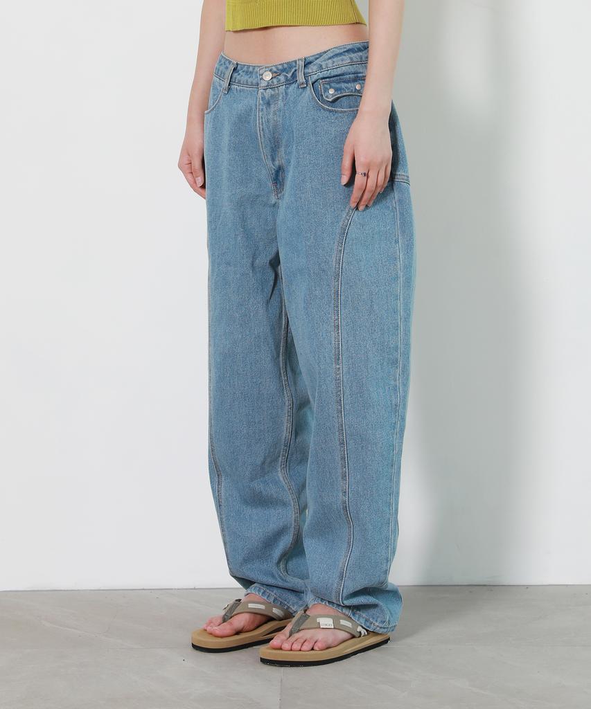 PEACE MAKER Divide Stitch Balloon Denim Pants (Indigo)