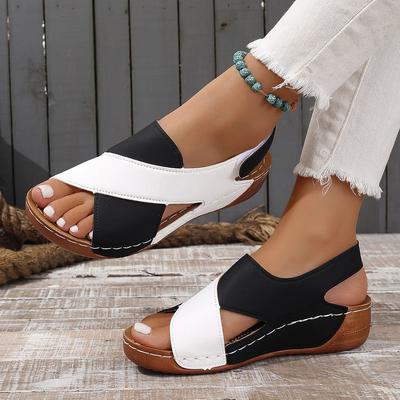 Sandalen met contrasterende kleur en sleehak voor dames Zomer Comfortabel Antislip Strand Schoenen Vrouw Lichtgewicht Casual Platform Sandalias Mujer