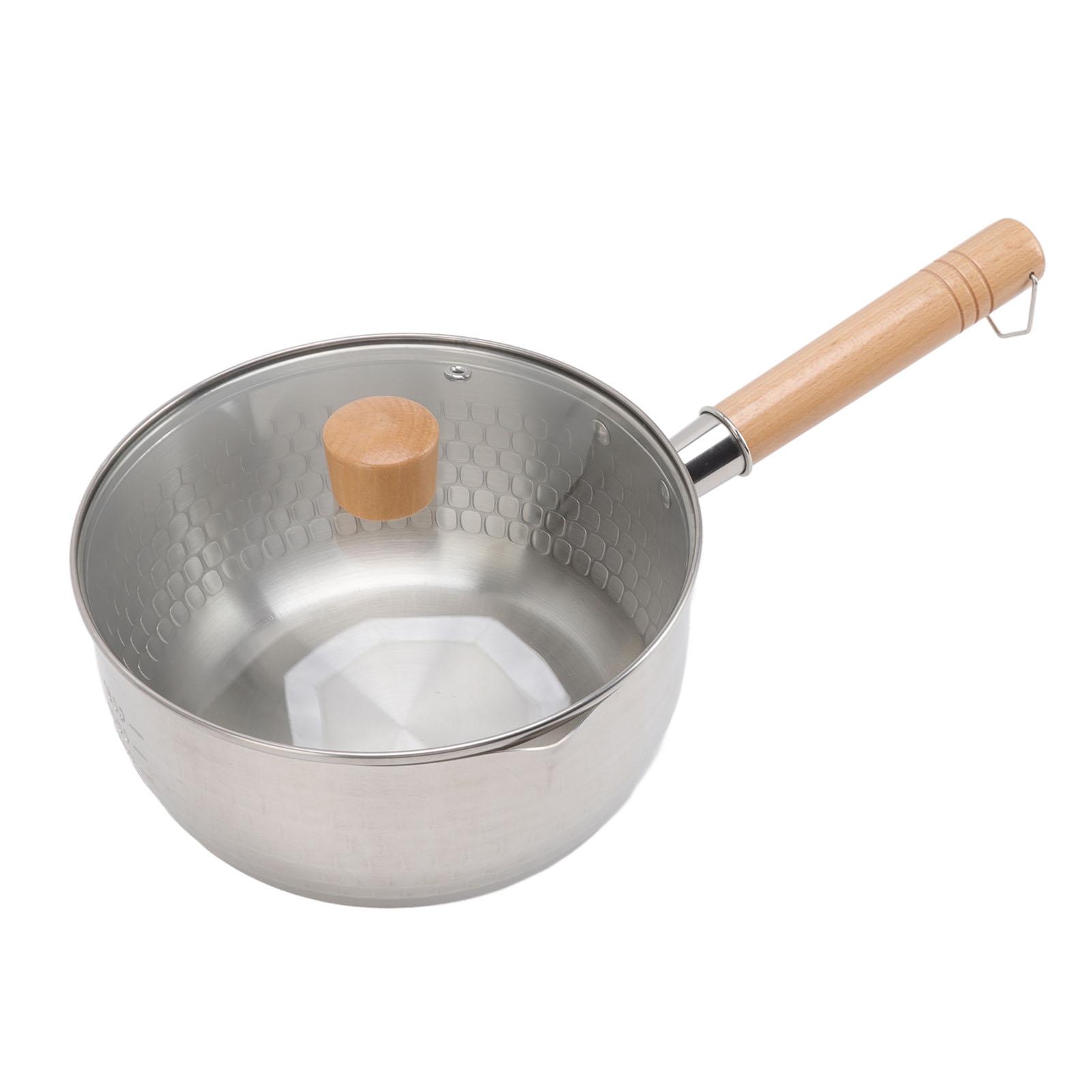 

Japanese Saucepan Non Stick 20cm Diameter with Lid Wooden Handle Stainless Steel Milk Soup Pot for Home Kitchen