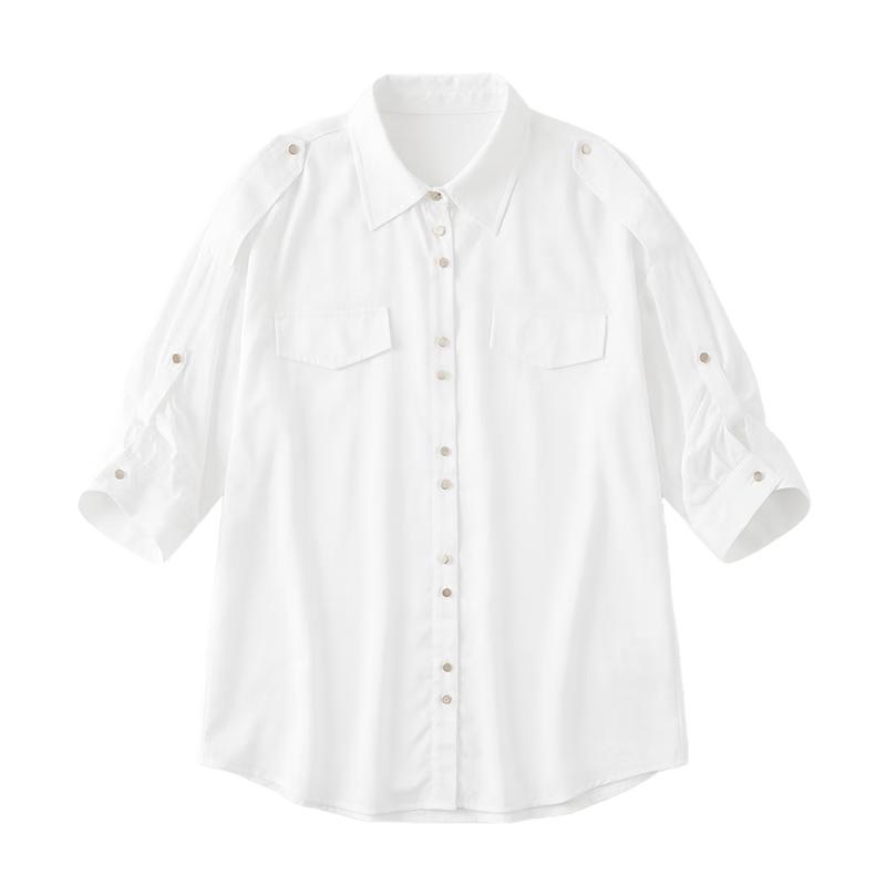 

Women s Loose Drop Shoulder Half Placket Short Sleeve Shirt M