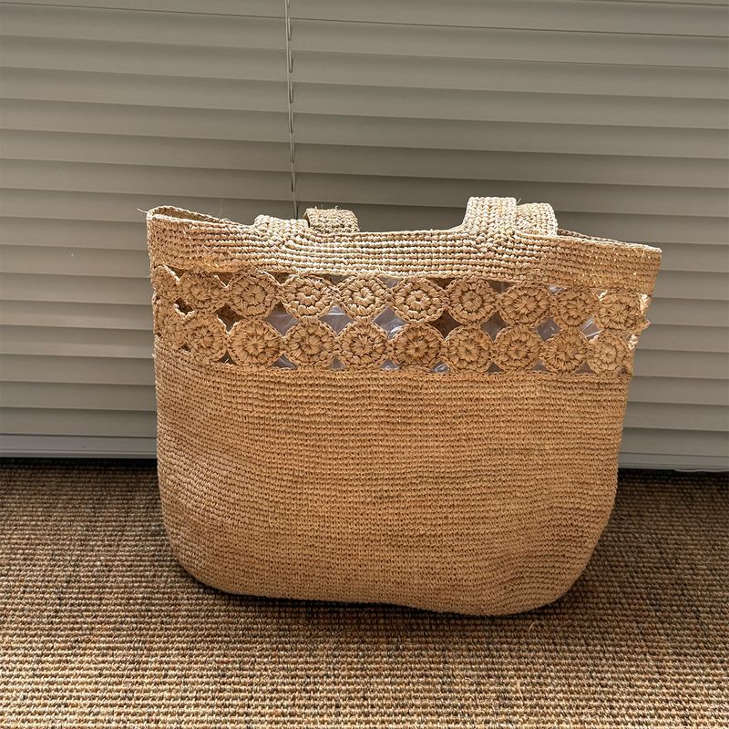 

25 New Raffia Woven Bag Women Summer Seaside Vacation Beach Hollow Lace Shoulder Tote Bag Natural color