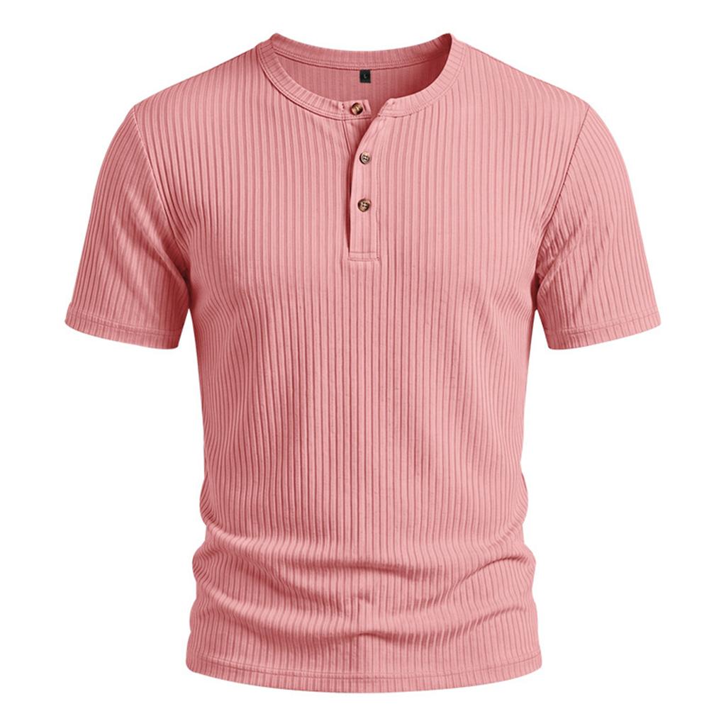 Men's Casual Lightweight Ribbed Henley Shirt Short Sleeve Buttoned Neck Slim Fit Soft Breathable Fabric Summer Top