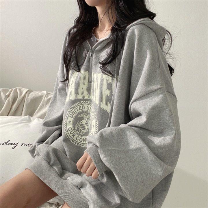 Damen Niedlicher Lockerer Baumwoll-Reißverschluss-Hoodie - Dünn, Oversized, für Frühling und Herbst