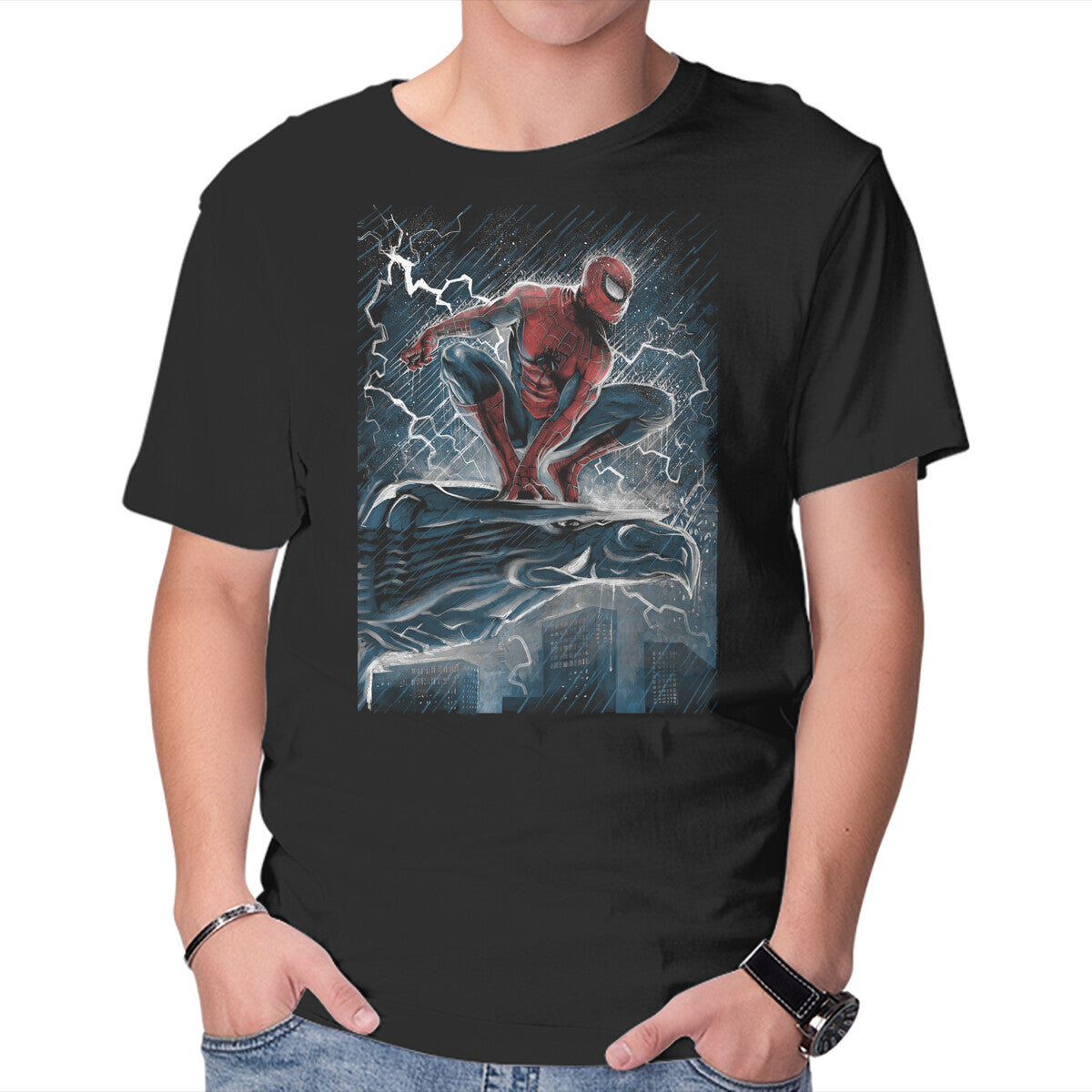 Unisex Crew Neck T-Shirt The Spider Over The City Graphic Short Sleeve Casual Tee XXXXL