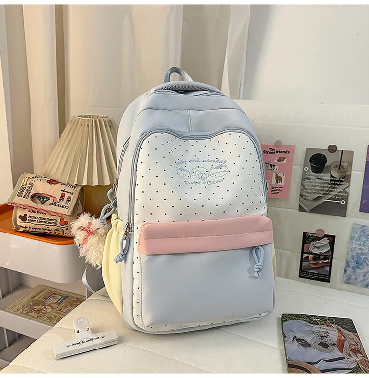 Schoolbag New Japanese Girl Bear Polka Dot Backpack High Value Small Fresh Primary and Secondary School Student Schoolbag Lightweight Backpack