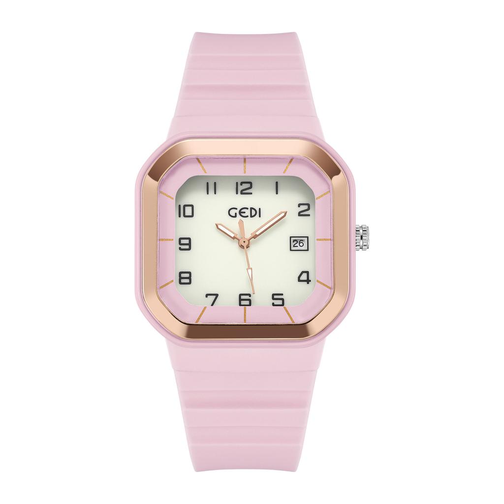 Student Sports Wind Test Watch Square Dial With Luminous Belt Calendar Silicone Belt Waterproof Quartz Watch