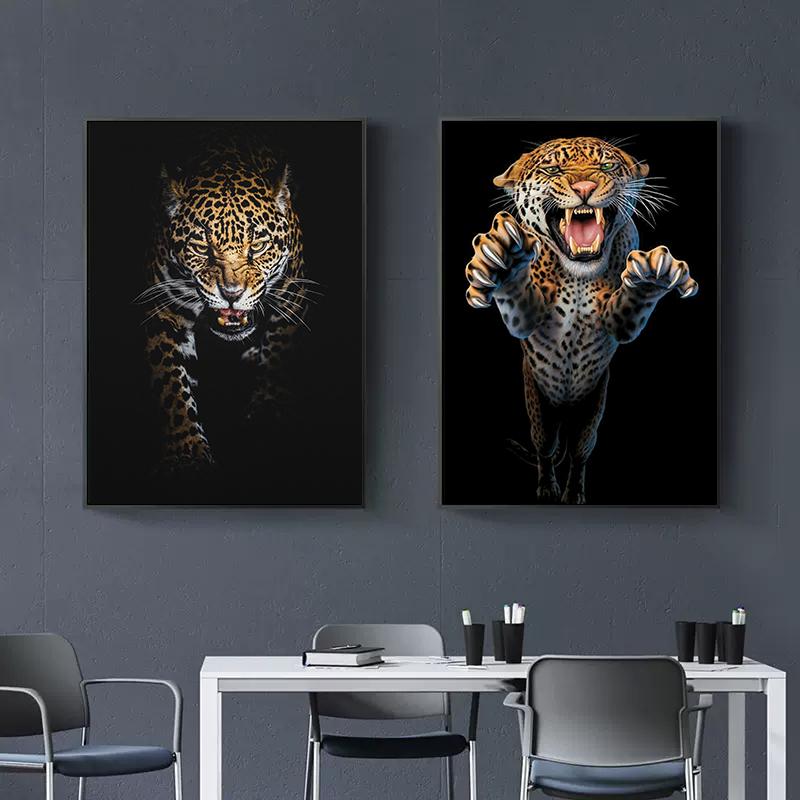 Moderna leoparder Nordisk affisch och tryck Canvasmålning Vilda djur Väggkonst Dekorativ bild för vardagsrum Heminredning