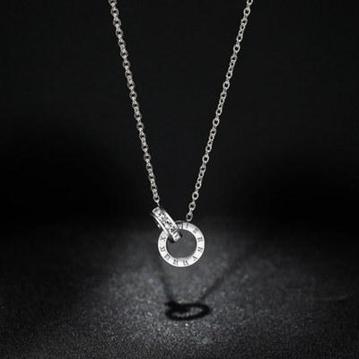 Titanium Steel Necklace Women'S Double Ring Roman Digital Rose Gold Collarbone Chain Cold Wind Simple Design Feeling Neck Chain