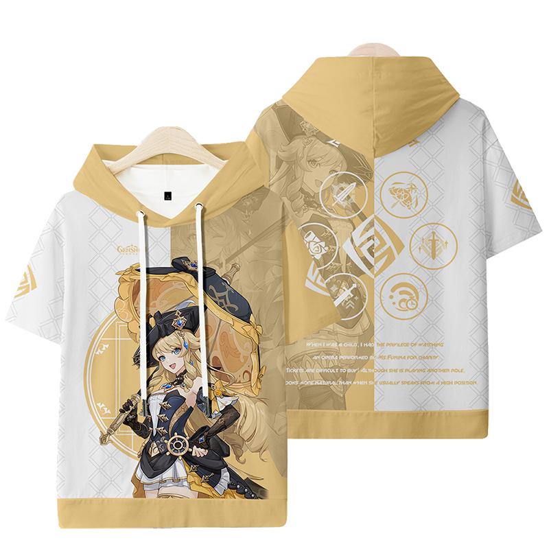 

Новая мужская модная футболка с капюшоном Genshin Impact с короткими рукавами, летняя повседневная спортивная футболка, толстовки, одежда для мужчин